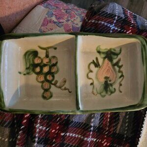 Vintage Louisville Stoneware (John B Taylor) divided dish "Harvest" Pattern